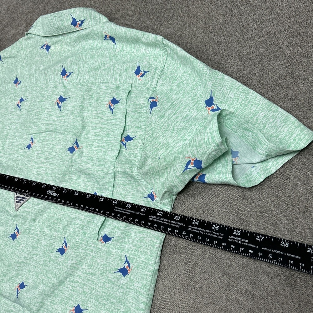 Columbia PFG Shirt Mens Medium Loop Collar Vented Fishing AOP Graphic Green - Picture 7 of 10